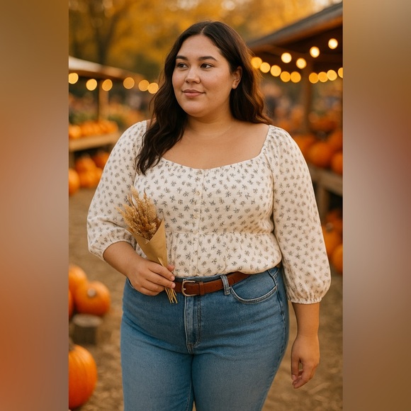 NWT Old Navy 2X Square Neck Ditsy Floral Peasant Blouse Cottagecore Fall Boho - Picture 7 of 12